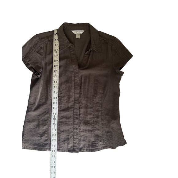 Christopher & Banks Womens Petite Small Short Sleeve V Neck Brown Blouse - Picture 8 of 8
